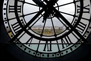 Prints of View through clock face from Musee D Orsay toward Montmartre, Paris, France, Europe Paris Prints: Paris View through Orsay Clock Face Print