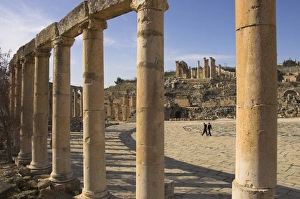 Middle East Archaeology Sites Prints: View through columns with people in the Forum