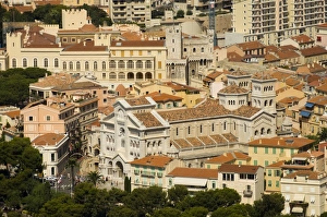 View from helicopter of Monaco Cathedral and Prince Palace, Monaco, Cote d'Azur View from helicopter of Monaco Cathedral and Prince Palace, Monaco, Cote d'Azur