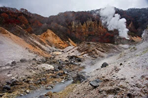 Images Dated 18th September 2023: View along the Hell Valley in autumn, Noboribetsu, Hokkaido, Japan, Asia