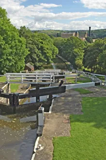 View from the top of the five lock ladder on the Liverpool Leeds canal View from the top of the five lock ladder on the Liverpool Leeds canal