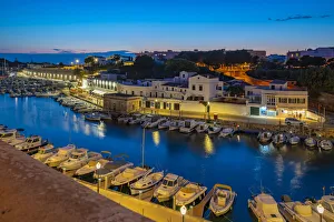 Balearic Islands Waterfront Prints: View of marina at dusk from elevated position