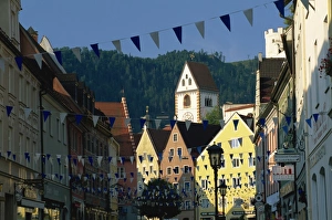 Fussen Bavaria Prints: View along the Reichenstrasse to the monastery of St. Mang, Fussen, Bavaria