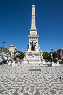 Lisbon Portugal Prints: View of Restauradores Square and the Monument to the Restorers, Lisbon, Portugal, Europe