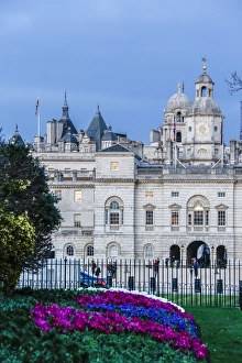 View of The Royal Horseguards, and colorful flowerbed, London, England, United Kingdom View of The Royal Horseguards, and colorful flowerbed, London, England, United Kingdom
