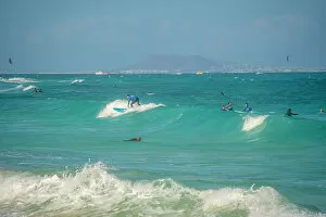 Images Dated 15th February 2023: View of surfboarders and the Atlantic Ocean, Corralejo Natural Park, Fuerteventura
