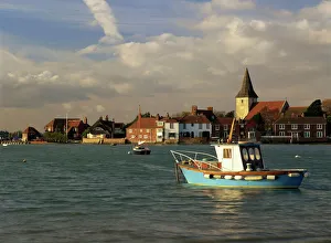 View across water at high tide, Bosham village and harbour, Sussex, England View across water at high tide, Bosham village and harbour, Sussex, England
