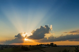 View westwards at sunset from this quiet hilltop village near Duras, Levignac-de-Guyenne View westwards at sunset from this quiet hilltop village near Duras, Levignac-de-Guyenne