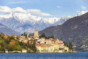 Images Dated 19th February 2020: Village of Rezzonico with snowcapped mountains in the background, Lake Como, Lombardy
