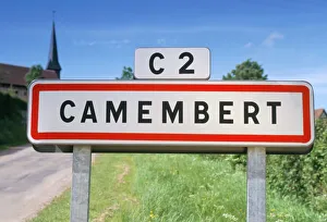 Village sign, Camembert, Normandy, France, Europe Village sign, Camembert, Normandy, France, Europe
