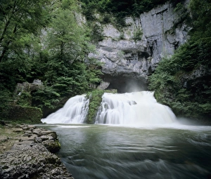 European Waterfall Prints: Waterfall of River Lison emerging from underground