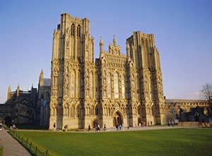 Prints of The West Front of the Cathedral, in late autumn sun, Wells, Somerset, England, UK Well Prints: The West Front of Wells Cathedral Print