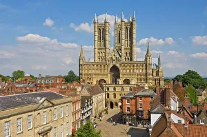 Prints of West front of Lincoln Cathedral and Exchequer Gate, Lincoln, Lincolnshire, England, United Kingdom, Europe Related Prints: Lincoln Cathedral West Front Print, England