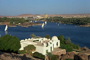 White Begum residence overlooking the River Nile with feluccas, at Aswan White Begum residence overlooking the River Nile with feluccas, at Aswan