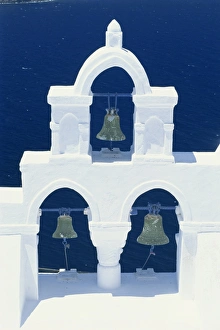 Bell Tower In Greece Prints: Whitewashed belltower