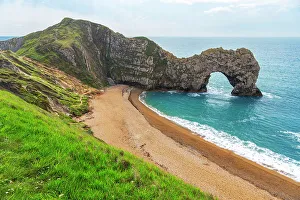 UK Landmarks Prints: Wide view overlooking east at Durdle Door