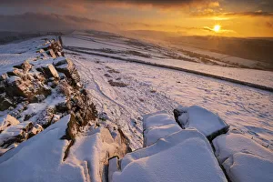 England Landscape Photos Prints: Windgather Rocks at sunset in winter, near Kettleshulme, Cheshire