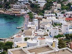 Windmill Landscape Photography Prints: Windmills and Pandeli Beach, elevated view