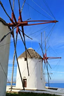 Images Dated 29th October 2013: Windmills in a row (Kato Mili), Mykonos Town (Chora), Mykonos, Cyclades, Greek Islands, Greece