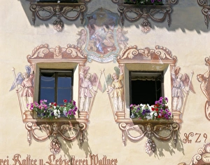 St Wolfgang Austria Prints: Window boxes and painted walls, St. Wolfgang, Austria, Europe