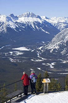 Two women and the Bow Valley from the top of Sulphur Mountain, Banff National Park Two women and the Bow Valley from the top of Sulphur Mountain, Banff National Park