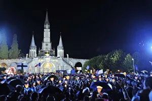Worshippers outside the Basilica during Pope Benedict XVIs visit to Lourdes Worshippers outside the Basilica during Pope Benedict XVIs visit to Lourdes