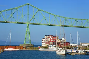 Yacht marina and Astoria Bridge over the Columbia River, Oregon, United States of America Yacht marina and Astoria Bridge over the Columbia River, Oregon, United States of America