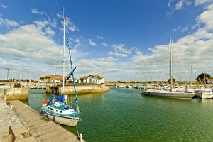 Yacht at marina by Quai de La Criee in the islands principal western town, Ars en Re Yacht at marina by Quai de La Criee in the islands principal western town, Ars en Re