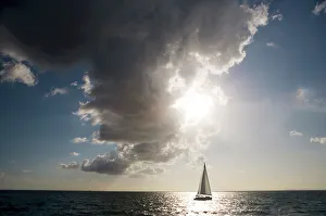 Yacht sailing in bay of Naples, Naples, Italy, Europe Yacht sailing in bay of Naples, Naples, Italy, Europe