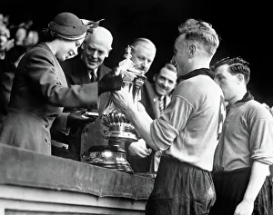 FA Cup Final, Wolves vs Leicester City, Billy Wright presented with the trophy FA Cup Final, Wolves vs Leicester City, Billy Wright presented with the trophy