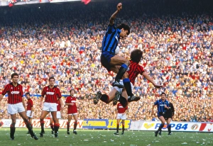 Alessandro Altobelli and Mark Hateley compete in the air during the Milan Derby in 1984 Alessandro Altobelli and Mark Hateley compete in the air during the Milan Derby in 1984