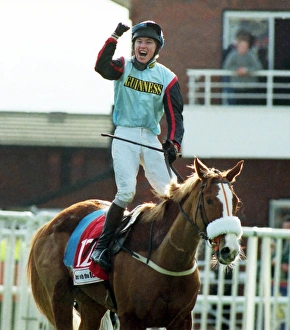 AP McCoy on the Mr Mulligan celebrates winning the 1997 Cheltenham Gold Cup AP McCoy on the Mr Mulligan celebrates winning the 1997 Cheltenham Gold Cup
