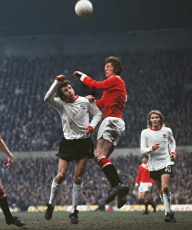 Arnie Sidebottom and Bill Dearden jump for the ball at Old Trafford in 1973 Arnie Sidebottom and Bill Dearden jump for the ball at Old Trafford in 1973
