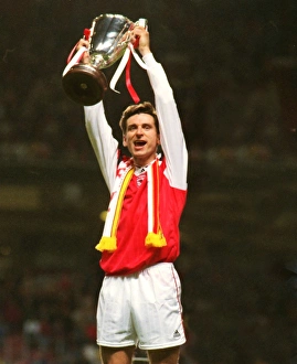 Arsenal goalscorer Alan Smith lifts the 1994 European Cup Winners Cup Arsenal goalscorer Alan Smith lifts the 1994 European Cup Winners Cup