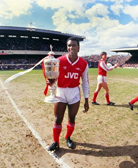 Arsenals David Rocastle celebrates with the Littlewoods Challenge Cup in 1987 Arsenals David Rocastle celebrates with the Littlewoods Challenge Cup in 1987