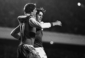 Arsenals Paul Vaessen celebrates his goal with Brian McDermott Arsenals Paul Vaessen celebrates his goal with Brian McDermott
