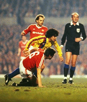 Barcelonas Diego Maradona and Manchester Uniteds Bryan Robson and Ray Wilkins - 1983/4 European Cup Winners Cup Barcelonas Diego Maradona and Manchester Uniteds Bryan Robson and Ray Wilkins - 1983/4 European Cup Winners Cup
