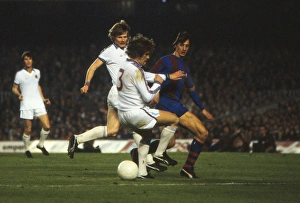 Barcelonas Johan Cruyff takes on Aston Villa in the 1978 UEFA Cup Barcelonas Johan Cruyff takes on Aston Villa in the 1978 UEFA Cup