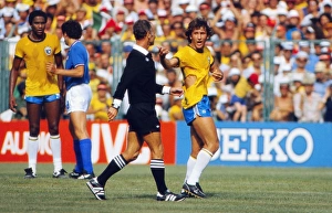 Brazils Zico remonstrates with the referee after his shirt is ripped at the 1982 World Cup Brazils Zico remonstrates with the referee after his shirt is ripped at the 1982 World Cup