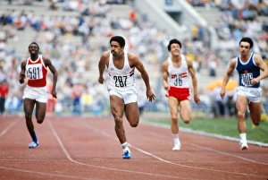 Daley Thompson wins the 100m during the mens decathlon at the 1980 Olympics Daley Thompson wins the 100m during the mens decathlon at the 1980 Olympics