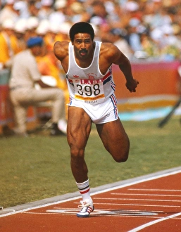 Daley Thompson wins the decathlon 100m at the 1984 Los Angeles Olympics Daley Thompson wins the decathlon 100m at the 1984 Los Angeles Olympics