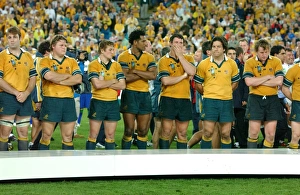 Dejected Australian players line up to receive their losers medals Dejected Australian players line up to receive their losers medals