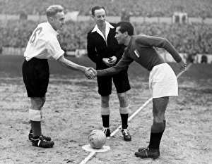 England captain Billy Wright shakes hands with Italy captain Riccardo Carapellese in 1949 + England captain Billy Wright shakes hands with Italy captain Riccardo Carapellese in 1949 +