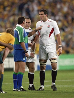 England captain Martin Johnson and referee Andre Watson exchange words during the 2003 World Cup Final England captain Martin Johnson and referee Andre Watson exchange words during the 2003 World Cup Final