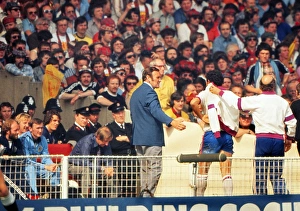 England manager Don Revie comes off the bench to meet Ray Kennedy after his substitution England manager Don Revie comes off the bench to meet Ray Kennedy after his substitution