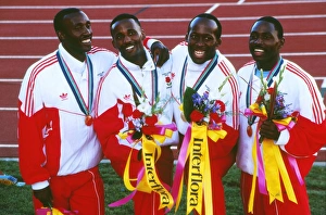 Englands gold medal-winning 4x100m relay team at the 1990 Auckland Commonwealth Games Englands gold medal-winning 4x100m relay team at the 1990 Auckland Commonwealth Games