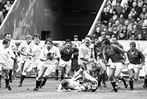 Englands John Scott runs with the ball against France - 1980 Five Nations Englands John Scott runs with the ball against France - 1980 Five Nations