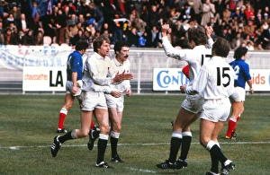 Englands Nick Preston celebrates his try against France - 1980 Five Nations Englands Nick Preston celebrates his try against France - 1980 Five Nations