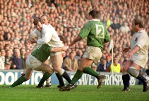 Englands Simon Halliday scores against Ireland - 1992 Five Nations Englands Simon Halliday scores against Ireland - 1992 Five Nations