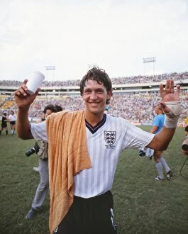 Images Dated 3rd February 2011: Gary Lineker celebrates at the 1986 World Cup after hit hat-trick against Poland
